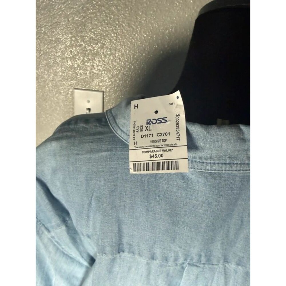 Karl Lagerfeld Paris Women's Blue Chambray Embroidered Button-Up XL - Picture 3 of 6